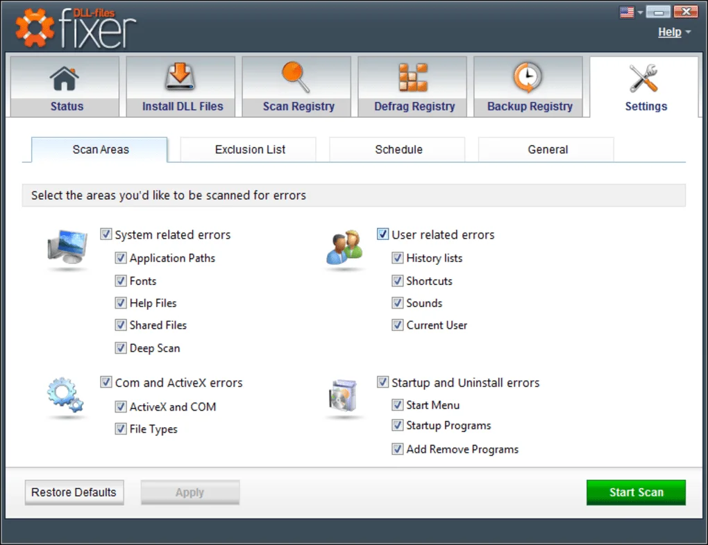 DLL Files Fixer setting windows