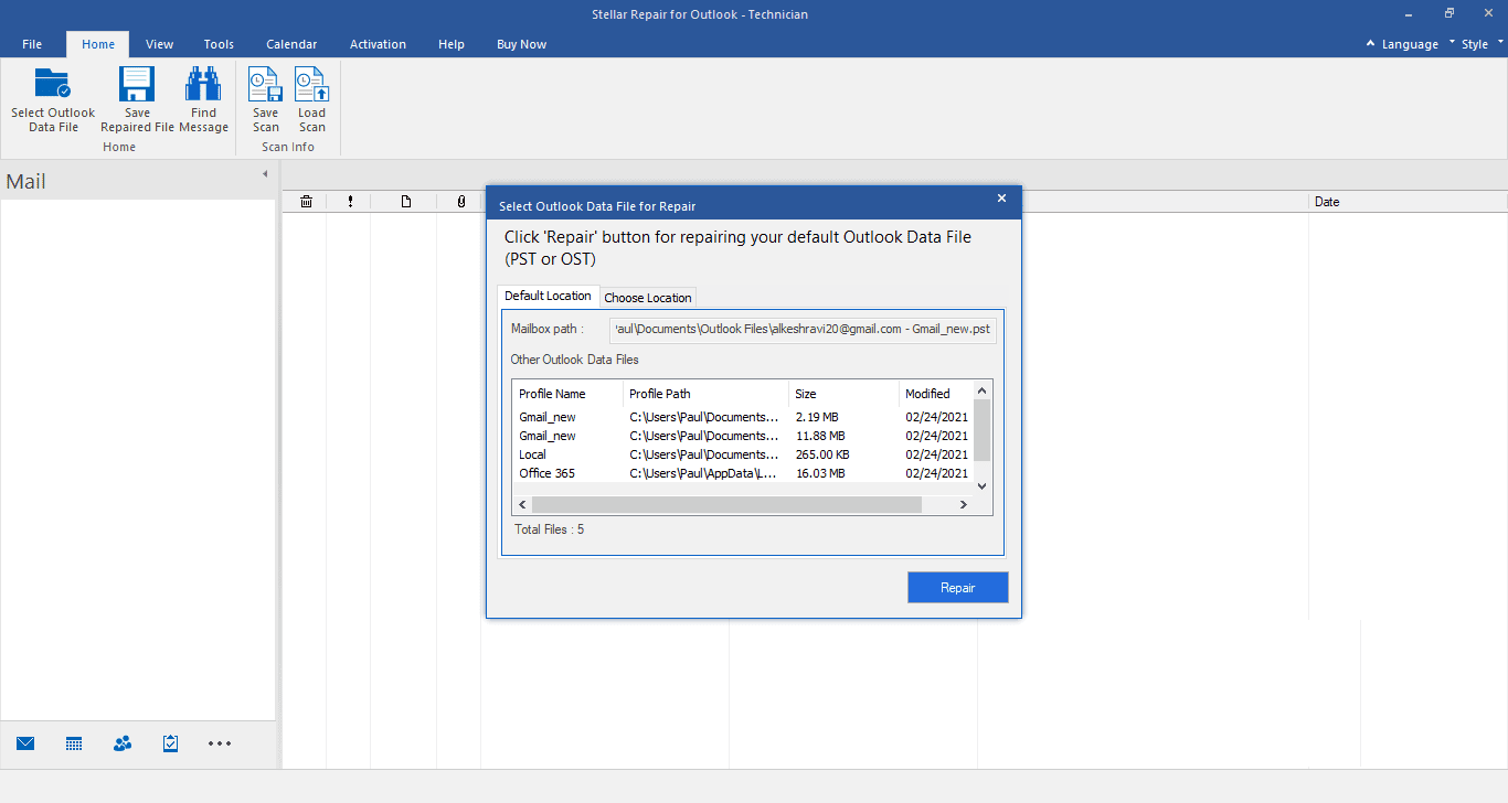 Stellar Repair For Outlook Tech Main Interface