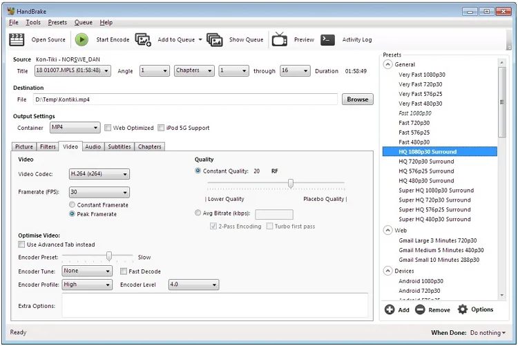 Handbrake hd video converter software