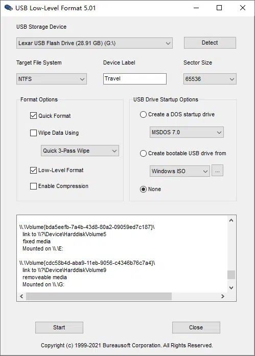 Usb drive low level format