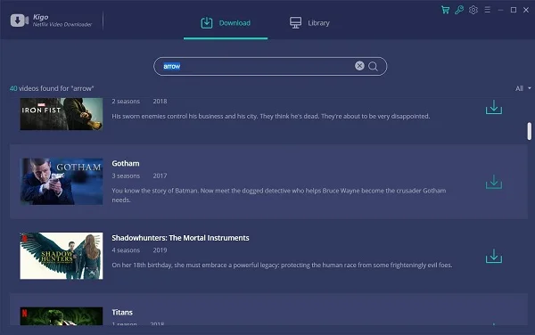 Kigo netflix video downloader search tab