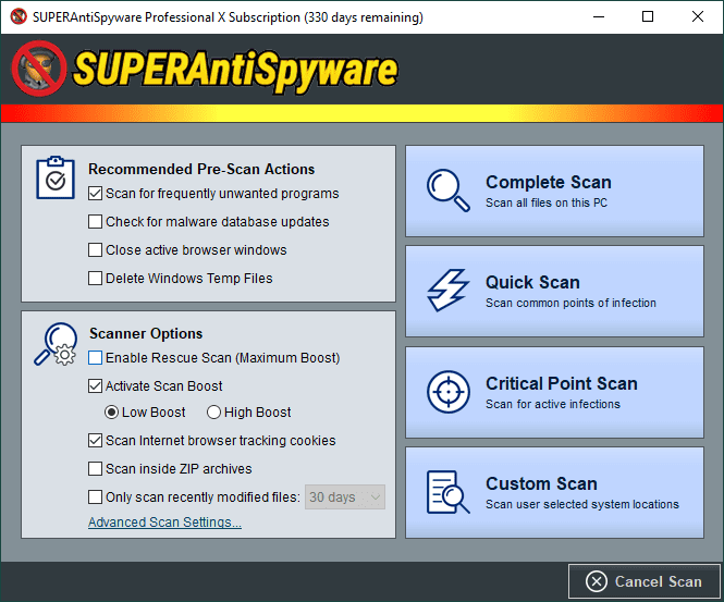 SUPERAntiSpyware Professional X Free Download Full Version