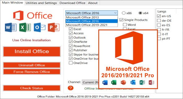 Download Microsoft Office Pro Plus 2016,2019,2021 all-in-one For Windows Free Download