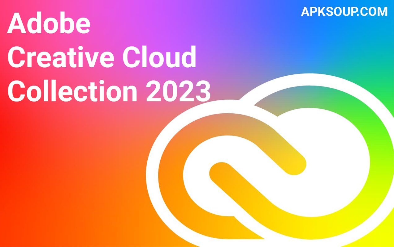 Adobe Creative Cloud Collection 2023 logo with various software icons on a blue background