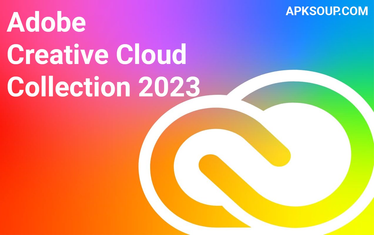 Adobe Creative Cloud Collection 2023 Logo With Various Software Icons On A Blue Background