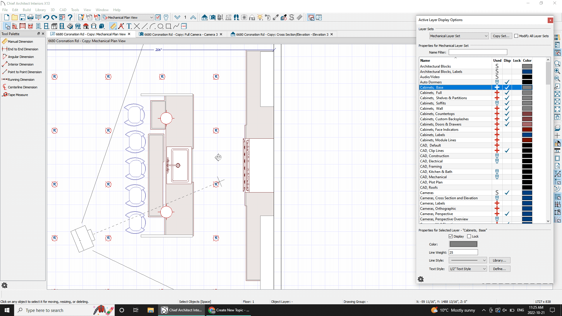 Computer screen displaying a drawing and drawing tool in Chief Architect Interiors X14
