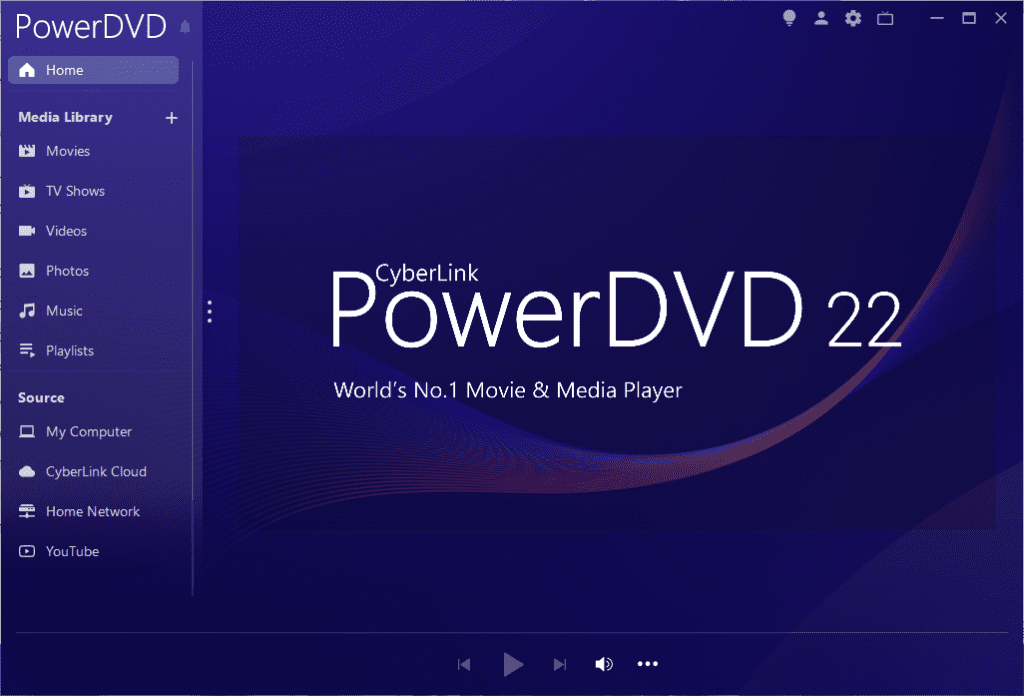 PowerDVD 22 Ultra image highlighting'Ultra' label within CyberLink Media Player interface.