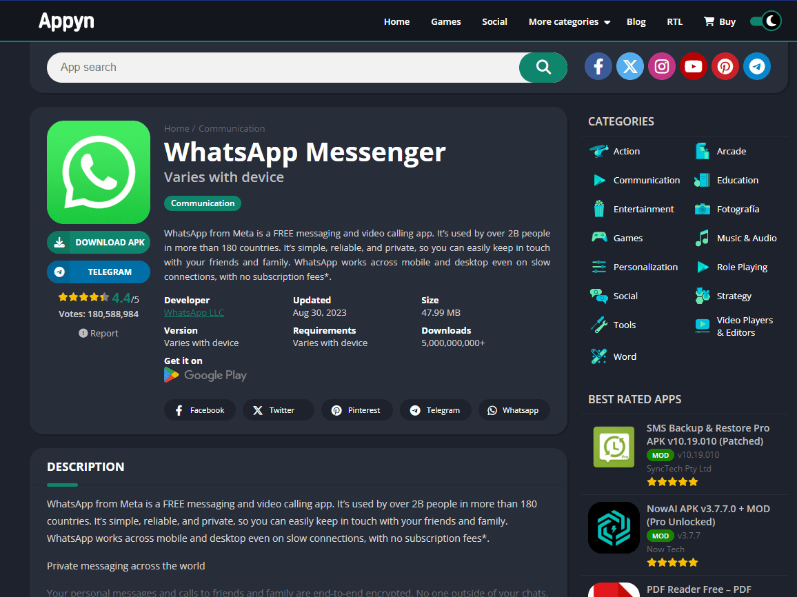 WhatsApp Messenger on App Store - Appyn WordPress Theme