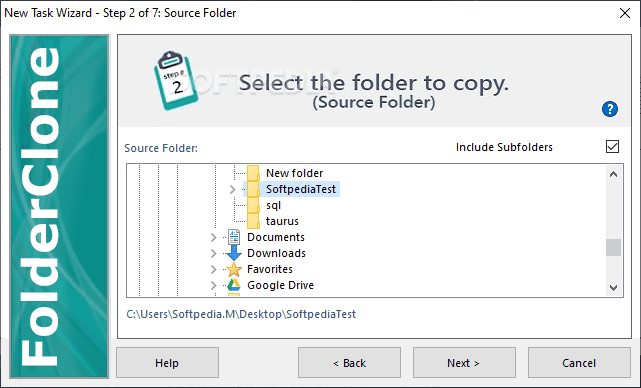 Screenshot of FolderClone interface with folder selection option for copying folders.
