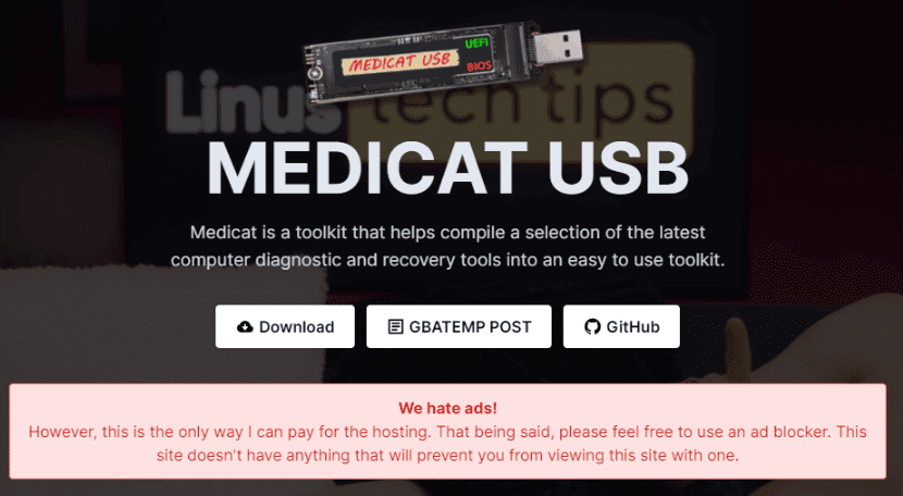 A screen shot of the MediCat USB Installer, a versatile tool for computer diagnostics and repair.