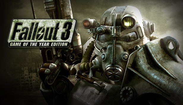 Cover art for Fallout 3 Game of the Year Edition, showcasing post-apocalyptic wasteland and main characters