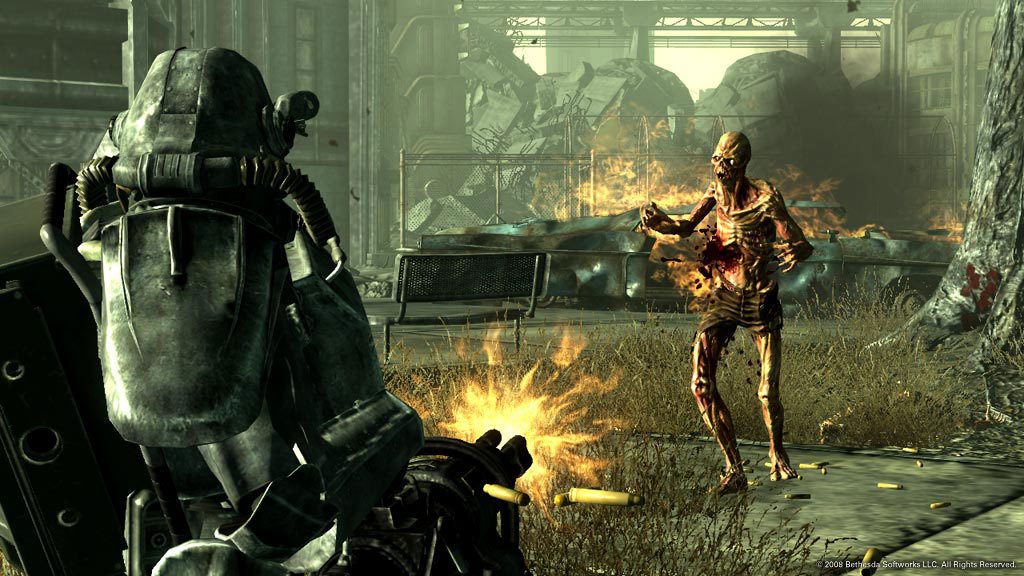 In-game screenshot of Fallout 3 PC game, featuring a character navigating a post-apocalyptic world.