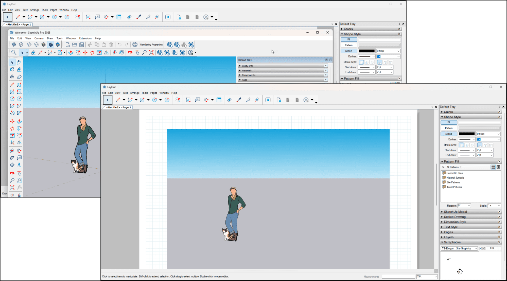 Sketchup Pro 2023: Person Walking On A Sidewalk Displayed On A Computer Screen.