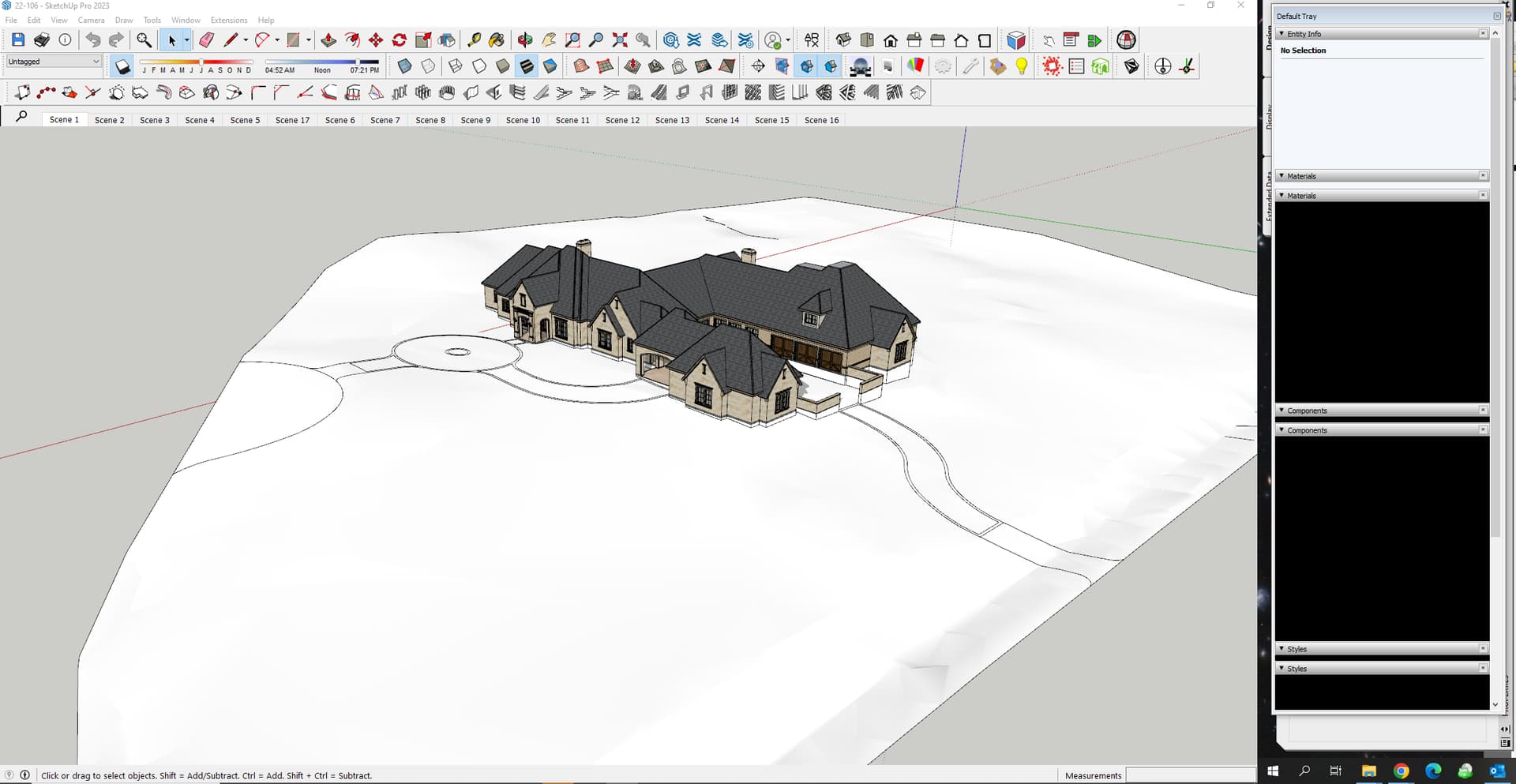 3D house design on SketchUp Pro 2025 displayed on a computer screen.