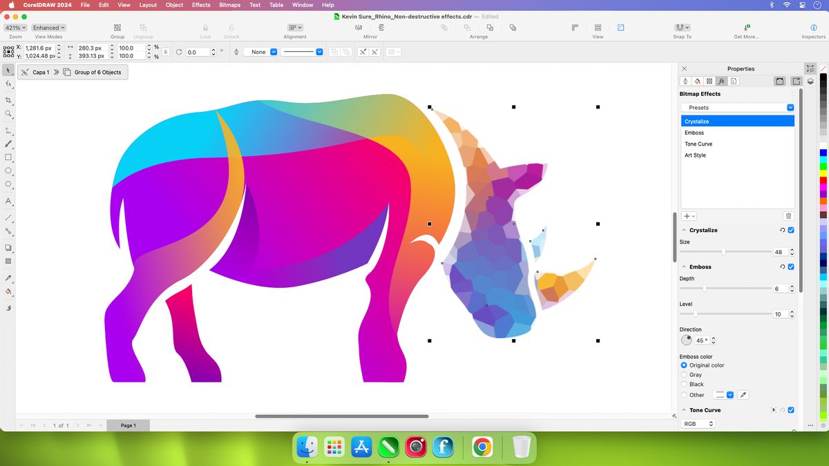 A vibrant rhino depicted in Adobe Illustrator, showcasing the power of CorelDRAW Graphics Suite 2024