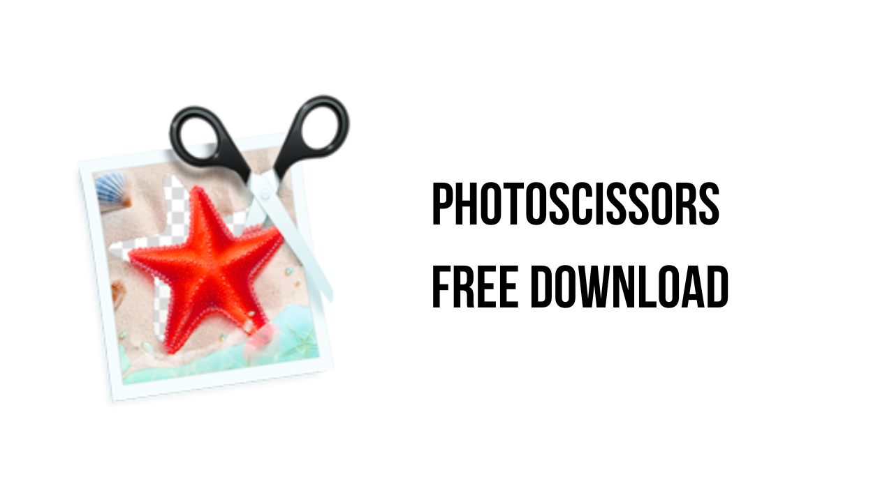 A star with scissors and the words "PhotoScissors free download" on it, representing the software's availability for free download.