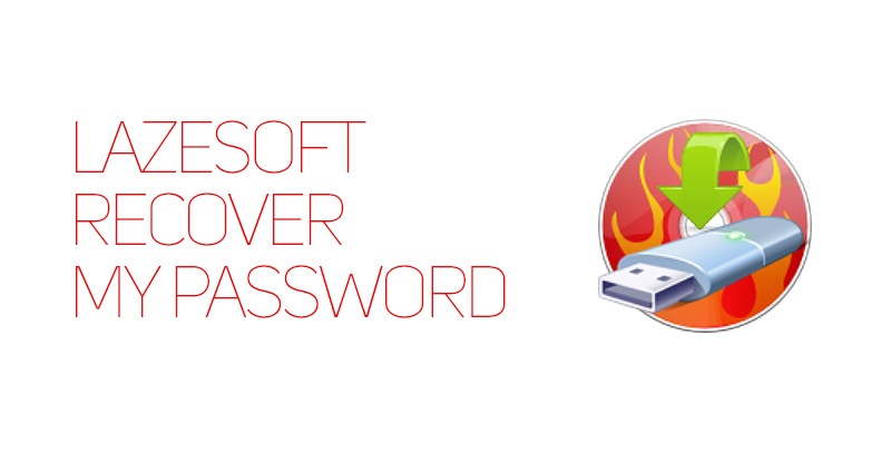 The "Lazesoft Recover My Password" text appears next to an icon of a USB flash drive with a green arrow pointing down, set against a background of red flames. The design is updated for Server v4.7.2.1, promising enhanced recovery performance and reliability.
