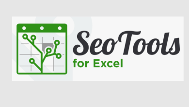 Logo of SeoTools for Excel v10.0.2. The design features a stylized green grid resembling a spreadsheet with green circuit-like paths branching across it. To the right, "SeoTools" is in a large cursive font, with "for Excel" in smaller, green, sans-serif font below it.