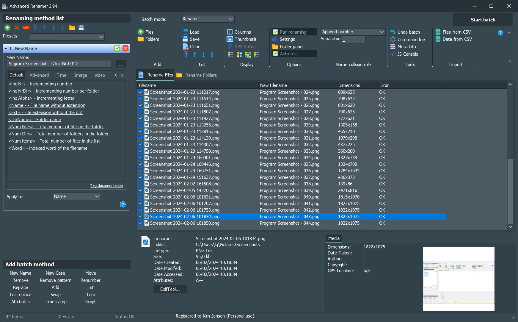 Advanced Renamer 2025 Full Version Download For Windows Pc, Batch Renaming Software For Fast File Organization On Windows, Custom Naming Templates For Files With Preview Change Support, Efficient Workflow Software For Managing Large File Collections, Exif Support For Organizing Photos By Date And Camera Info, File Management Tool For Renaming Multiple Files Efficiently, Gps Data Renaming For Geotagged Photos And Travel Albums, Id3 Tags Renaming For Music Files Based On Artist And Album, Metadata Tags Support For Photos, Multiple Renaming Methods For Flexible File Organization Tasks, Music File Renaming Software With Album And Track Details, Photo Organization Software For Batch Sorting And Renaming, Preview Changes Before Renaming To Ensure Accurate Results, Rename Multiple Files Using Custom Naming Patterns And Tags, Thumbnail Mode For Visual File Identification During Renaming, Undo Batch Rename Feature For Quick Correction And Recovery, Video File Tags Renaming Tool For Organized Media Libraries